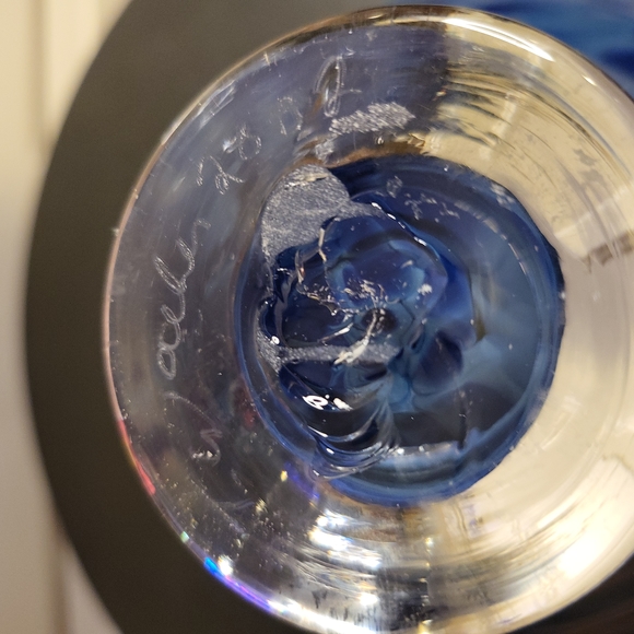 Signed Art Glass Spotted Blue Dish - Picture 7 of 9